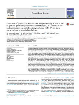 Evaluation of production performance and profitability of hybrid red tilapia and genetically improved farmed tilapia (GIFT) strains in the carbon/nitrogen controlled periphyton-based (C/N- CP) on-farm prawn culture system in Bangladesh Evaluation of production performance and profitability of hybrid red tilapia and genetically improved farmed tilapia (GIFT) strains in the carbon/nitrogen controlled periphyton-based (C/N- CP) on-farm prawn culture system in Bangladesh