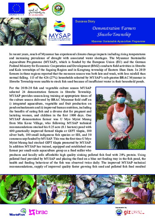 Success story: Demonstration farmers Shwebo Township (Myanmar Sustainable Aquaculture Programme) Success story: Demonstration farmers Shwebo Township (Myanmar Sustainable Aquaculture Programme)