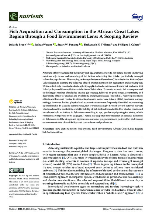 Fish Acquisition and Consumption in the African Great Lakes Region through a Food Environment Lens: A Scoping Review Fish Acquisition and Consumption in the African Great Lakes Region through a Food Environment Lens: A Scoping Review