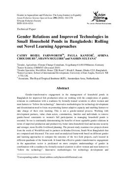 Gender relations and improved technologies in small household ponds in Bangladesh: Rolling out novel learning approaches Gender relations and improved technologies in small household ponds in Bangladesh: Rolling out novel learning approaches