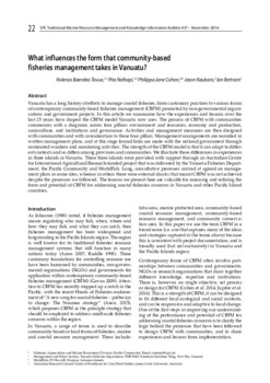 What influences the form that community-based fisheries management takes in Vanuatu What influences the form that community-based fisheries management takes in Vanuatu