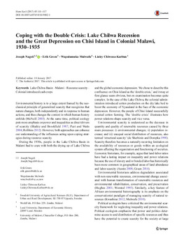 Coping with the Double Crisis: Lake Chilwa Recession and the Great Depression on Chisi Island in Colonial Malawi, 1930-1935 Coping with the Double Crisis: Lake Chilwa Recession and the Great Depression on Chisi Island in Colonial Malawi, 1930-1935