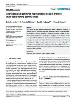 Innovation and gendered negotiations: Insights from six small-scale fishing communities Innovation and gendered negotiations: Insights from six small-scale fishing communities