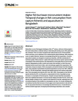 Higher fish but lower micronutrient intakes: Temporal changes in fish consumption from capture fisheries and aquaculture in Bangladesh Higher fish but lower micronutrient intakes: Temporal changes in fish consumption from capture fisheries and aquaculture in Bangladesh