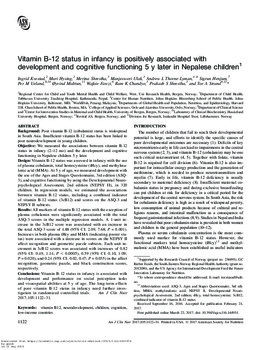 Vitamin B-12 status in infancy is positively associated with development and cognitive functioning 5 y later in Nepalese children