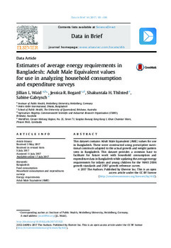 Estimates of average energy requirements in Bangladesh: Adult Male Equivalent values for use in analyzing household consumption and expenditure surveys