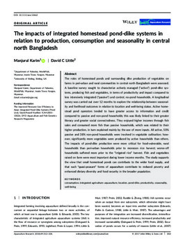 The impacts of integrated homestead pond-dike systems in relation to production, consumption and seasonality in central north Bangladesh The impacts of integrated homestead pond-dike systems in relation to production, consumption and seasonality in central north Bangladesh