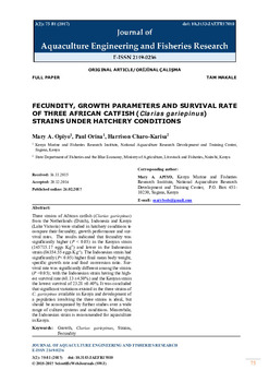 Fecundity, growth parameters and survival rate of three African catfish (Clarias gariepinus) strains under hatchery condition