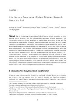 Inter-sectoral governance of inland fisheries: Research needs and foci Inter-sectoral governance of inland fisheries: Research needs and foci