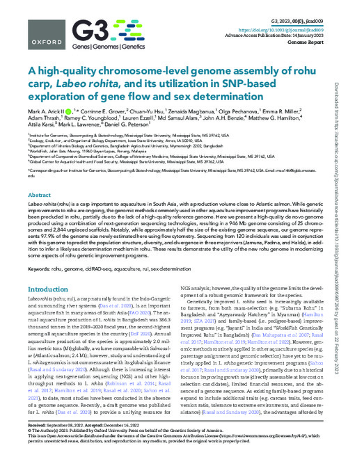 A high-quality chromosome-level genome assembly of rohu carp, Labeo rohita, and its utilization in SNP-based exploration of gene flow and sex determination