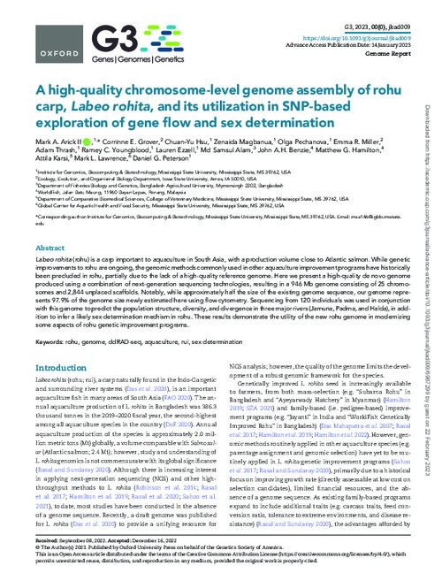 A high-quality chromosome-level genome assembly of rohu carp, Labeo rohita, and its utilization in SNP-based exploration of gene flow and sex determination A high-quality chromosome-level genome assembly of rohu carp, Labeo rohita, and its utilization in SNP-based exploration of gene flow and sex determination