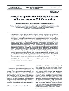 Analysis of optimal habitat for captive release of the sea cucumber Holothuria scabra Analysis of optimal habitat for captive release of the sea cucumber Holothuria scabra