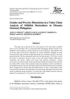 Gender and poverty dimensions in a value chain analysis of milkfish mariculture in Misamis Oriental, Philippines