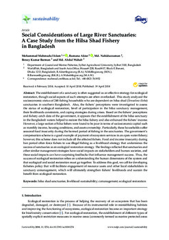 Social considerations of large river sanctuaries: A case study from the hilsa shad fishery in Bangladesh Social considerations of large river sanctuaries: A case study from the hilsa shad fishery in Bangladesh