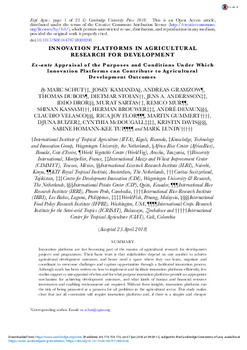 Innovation platforms in agricultural research for development: Ex-ante appraisal of the purposes and conditions under which innovation platforms can contribute to agricultural development outcomes Innovation platforms in agricultural research for development: Ex-ante appraisal of the purposes and conditions under which innovation platforms can contribute to agricultural development outcomes