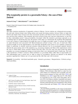 Why marginality persists in a governable fishery: the case of New Zealand Why marginality persists in a governable fishery: the case of New Zealand