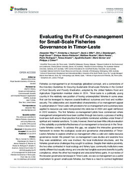 Evaluating the fit of co-management for small-scale fisheries governance in Timor-Leste Evaluating the fit of co-management for small-scale fisheries governance in Timor-Leste