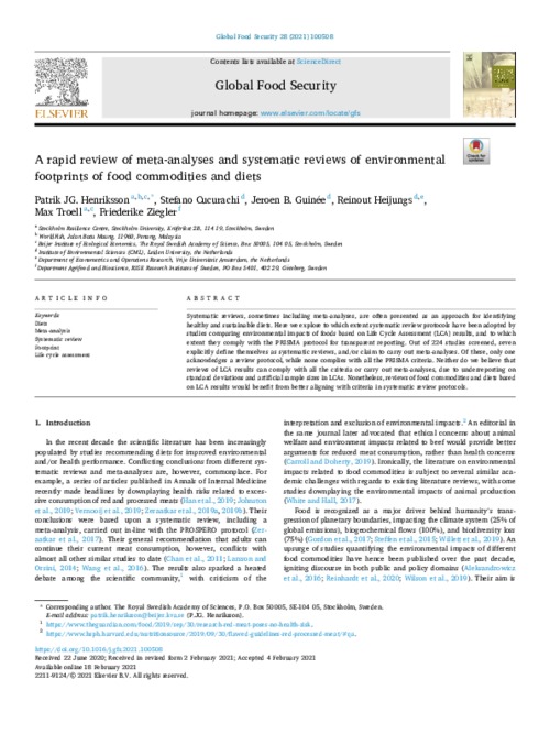 A rapid review of meta-analyses and systematic reviews of environmental footprints of food commodities and diets A rapid review of meta-analyses and systematic reviews of environmental footprints of food commodities and diets