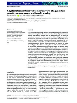 A systematic quantitative literature review of aquaculture genetic resource access and benefit sharing A systematic quantitative literature review of aquaculture genetic resource access and benefit sharing