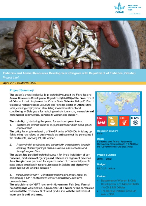 Fisheries and Animal Resources Development (Program with Department of Fisheries, Odisha): Project brief April 2019 to March 2020