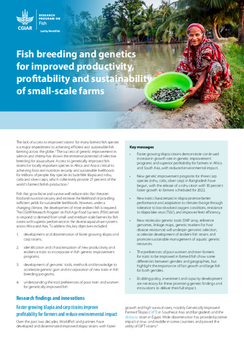 Fish breeding and genetics for improved productivity, profitability and sustainability of small-scale farms