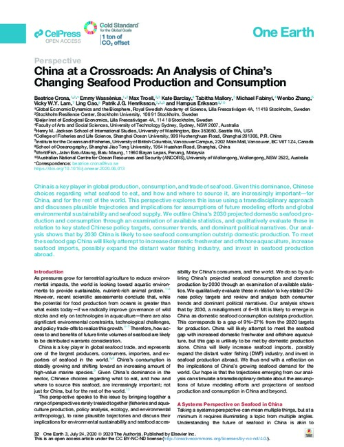 China at a crossroads: An Analysis of China's changing seafood production and consumption China at a crossroads: An Analysis of China's changing seafood production and consumption