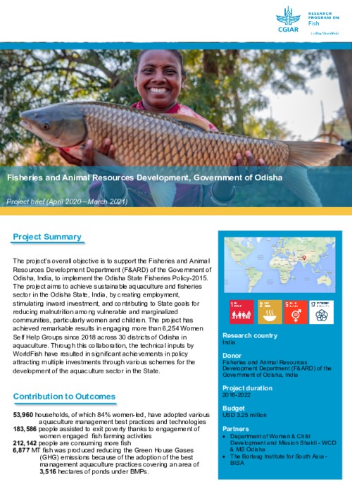 Fisheries and Animal Resources Development (Program with Department of Fisheries, Odisha) - Project brief (April 2020—March 2021) Fisheries and Animal Resources Development (Program with Department of Fisheries, Odisha) - Project brief (April 2020—March 2021)