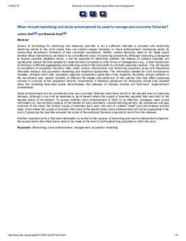 When should restocking and stock enhancement be used to manage sea cucumber fisheries?