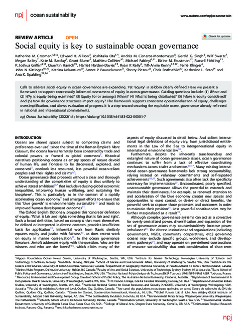 Social equity is key to sustainable ocean governance Social equity is key to sustainable ocean governance
