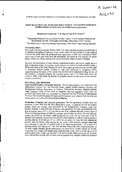 Mass selection for increased body weight at harvest over five generations in silver barb, Puntius gonionotus Mass selection for increased body weight at harvest over five generations in silver barb, Puntius gonionotus