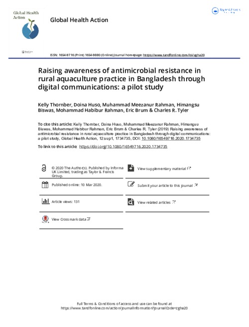 Raising awareness of antimicrobial resistance in rural aquaculture practice in Bangladesh through digital communications: a pilot study Raising awareness of antimicrobial resistance in rural aquaculture practice in Bangladesh through digital communications: a pilot study