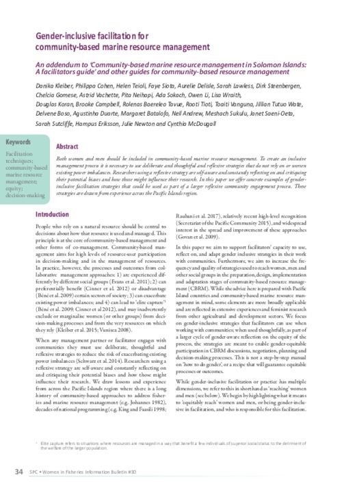 Gender-inclusive facilitation for community-based marine resource management. An addendum to ‘Community-based marine resource management in Solomon Islands: A facilitators guide’ and other guides for community-based resource management