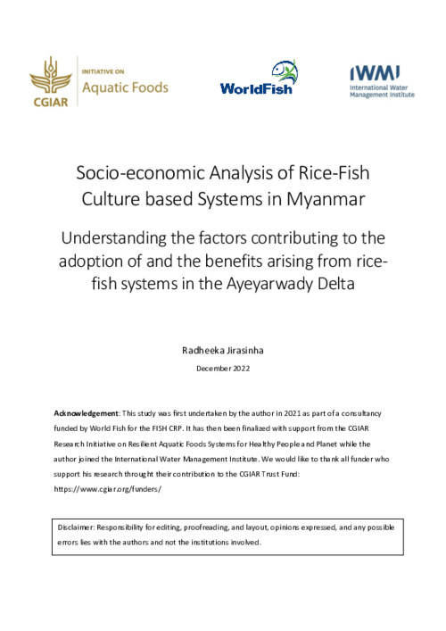 Socio-economic Analysis of Rice-Fish Culture based Systems in Myanmar Socio-economic Analysis of Rice-Fish Culture based Systems in Myanmar