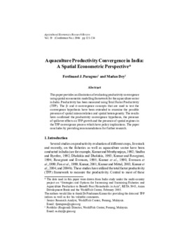 Aquaculture Productivity convergence in India: A Spatial Econometric Perspective Aquaculture Productivity convergence in India: A Spatial Econometric Perspective