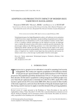 Adoption and Productivity Impact of Modern Rice Varieties in Bangladesh Adoption and Productivity Impact of Modern Rice Varieties in Bangladesh