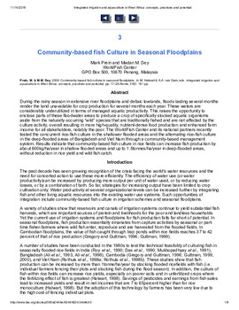 Community-Based Fish Culture in Seasonal Floodplains Community-Based Fish Culture in Seasonal Floodplains