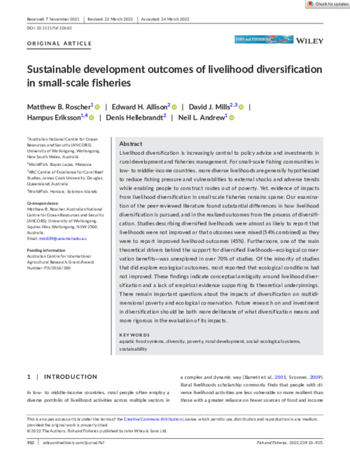 Sustainable development outcomes of livelihood diversification in small-scale fisheries