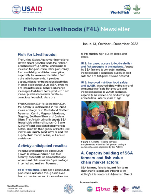 Fish for Livelihoods (F4L) Newsletter (Oct - Dec 2022) Fish for Livelihoods (F4L) Newsletter (Oct - Dec 2022)