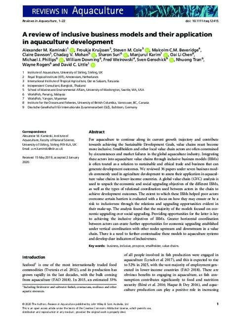 A review of inclusive business models and their application in aquaculture development A review of inclusive business models and their application in aquaculture development