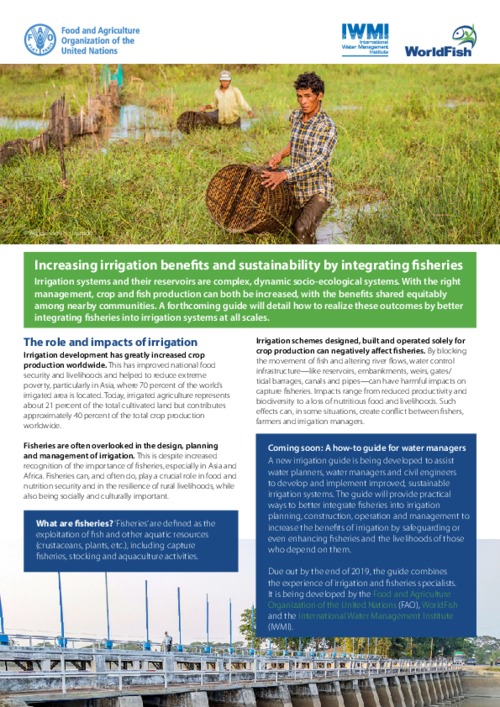 Increasing irrigation benefits and sustainability by integrating fisheries Increasing irrigation benefits and sustainability by integrating fisheries