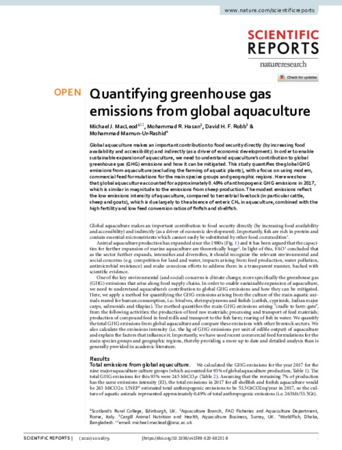 Quantifying greenhouse gas emissions from global aquaculture