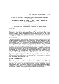 Genetic improvement and dissemination of rohu (labeo rohita, Ham.) in India Genetic improvement and dissemination of rohu (labeo rohita, Ham.) in India