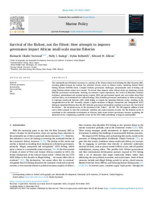 Survival of the Richest, not the Fittest: How attempts to improve governance impact African small-scale marine fisheries Survival of the Richest, not the Fittest: How attempts to improve governance impact African small-scale marine fisheries