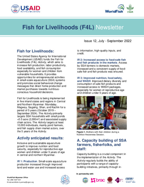 Fish for Livelihoods (F4L) Newsletter (Jul - Sep 2022) Fish for Livelihoods (F4L) Newsletter (Jul - Sep 2022)