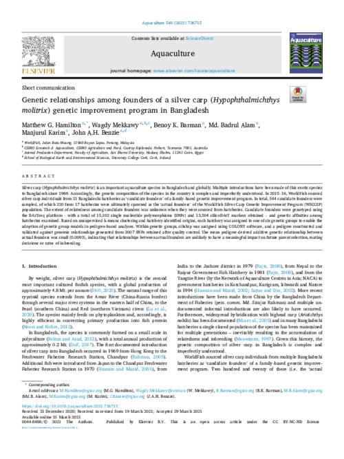 Genetic relationships among founders of a silver carp (Hypophthalmichthys molitrix) genetic improvement program in Bangladesh