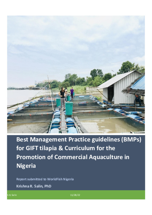Best Management Practice guidelines (BMPs) for GIFT tilapia & Curriculum for the Promotion of Commercial Aquaculture in Nigeria Best Management Practice guidelines (BMPs) for GIFT tilapia & Curriculum for the Promotion of Commercial Aquaculture in Nigeria