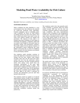 Modeling pond water availability for fish culture Modeling pond water availability for fish culture