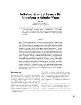 Preliminary analysis of demersal fish assemblages in Malaysian waters Preliminary analysis of demersal fish assemblages in Malaysian waters