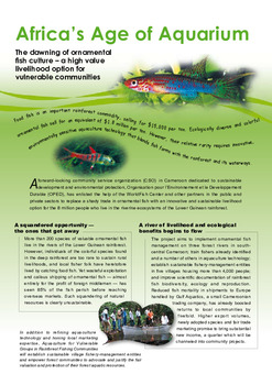 Africa's age of aquarium : the dawning of ornamental fish culture - a high value livelihood option for vulnerable communities