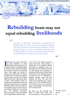 Rebuilding boats may not equal rebuilding livelihoods Rebuilding boats may not equal rebuilding livelihoods